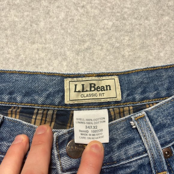 LL Bean Jeans Mens 32x31 Blue Classic Flannel Lined 100% Cotton (Tag 34x32) - Picture 8 of 10